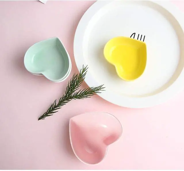Alt view image 3 of 4 - Ceramic Heart Shape Sauce Dish,Multipurpose Mini Seasoning Dishes Sushi Dipping Bowl Appetizer Plates Serving Dish Saucers Bowl Love Wedding Gift (Set of 4) (Multicolor)
