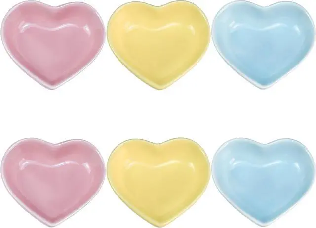 Main image of Gaolinci Heart-Shaped Multipurpose Ceramic Sauce Dish Seasoning Dishes Sushi Dipping Bowl Appetizer Plates Serving Dish Saucers Bowl(Set of 6), Multiple Colour