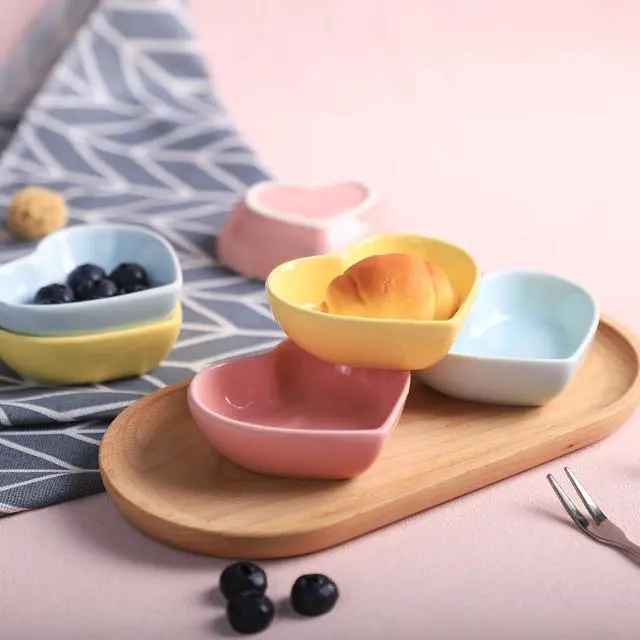 Alt view image 3 of 6 - Gaolinci Heart-Shaped Multipurpose Ceramic Sauce Dish Seasoning Dishes Sushi Dipping Bowl Appetizer Plates Serving Dish Saucers Bowl(Set of 6), Multiple Colour