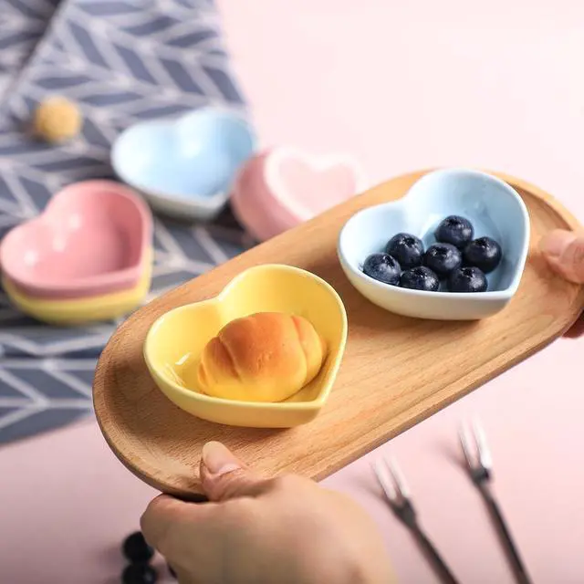Alt view image 4 of 6 - Gaolinci Heart-Shaped Multipurpose Ceramic Sauce Dish Seasoning Dishes Sushi Dipping Bowl Appetizer Plates Serving Dish Saucers Bowl(Set of 6), Multiple Colour