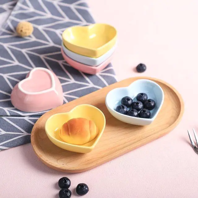Alt view image 5 of 6 - Gaolinci Heart-Shaped Multipurpose Ceramic Sauce Dish Seasoning Dishes Sushi Dipping Bowl Appetizer Plates Serving Dish Saucers Bowl(Set of 6), Multiple Colour