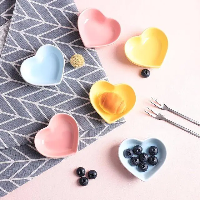 Alt view image 6 of 6 - Gaolinci Heart-Shaped Multipurpose Ceramic Sauce Dish Seasoning Dishes Sushi Dipping Bowl Appetizer Plates Serving Dish Saucers Bowl(Set of 6), Multiple Colour