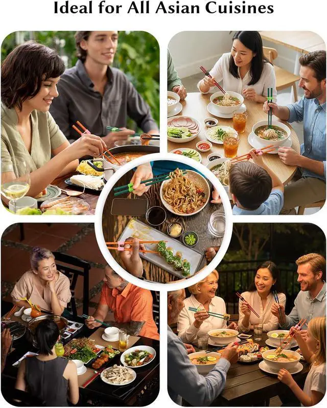 Alt view image 7 of 7 - 5 Pairs Reusable Training Chopsticks, 9.45 Inch Dishwasher Safe Fiberglass Japanese Training Chopsticks for Beginner, Non-Slip, Easy to Use(colorful)