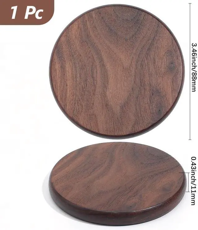 Alt view image 2 of 3 - 3.5 Inch 1PC Heat Resistant Chocolate Walnut Coaster Round Wood Flat Drinking Mat Tabletop Protection Wooden Coffee Cup Mug Holder Cushion Thermal Insulation Pad Saucers for Home Office