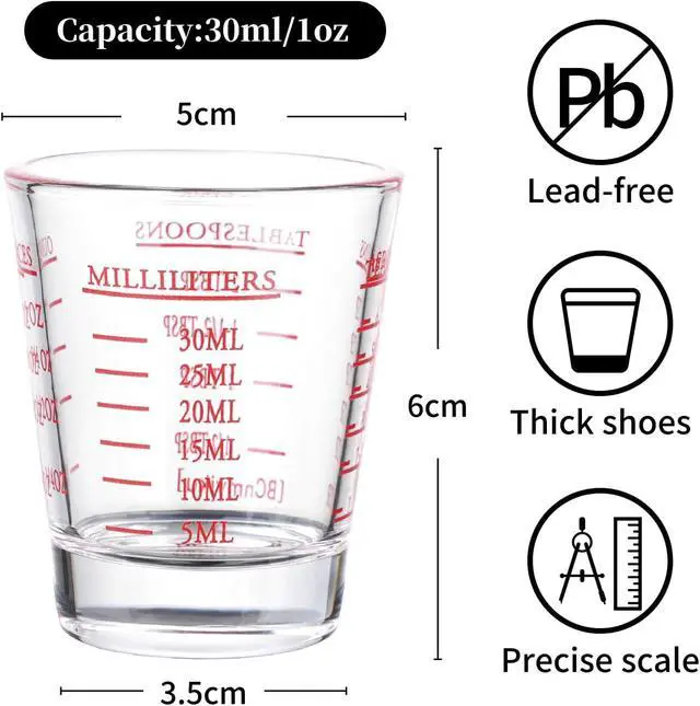 Alt view image 4 of 7 - Shot Glasses Measuring cup Espresso Shot Glass Liquid Heavy Wine 2 Pack 26-Incremental Measurement 1oz, 6 Tsp, 2 Tbs, 30ml (2 pack-red)