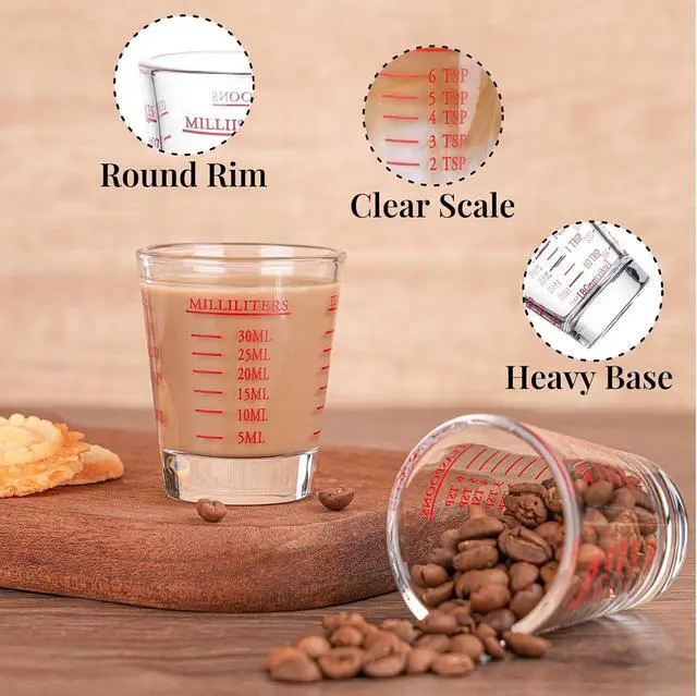 Alt view image 5 of 7 - Shot Glasses Measuring cup Espresso Shot Glass Liquid Heavy Wine 2 Pack 26-Incremental Measurement 1oz, 6 Tsp, 2 Tbs, 30ml (2 pack-red)