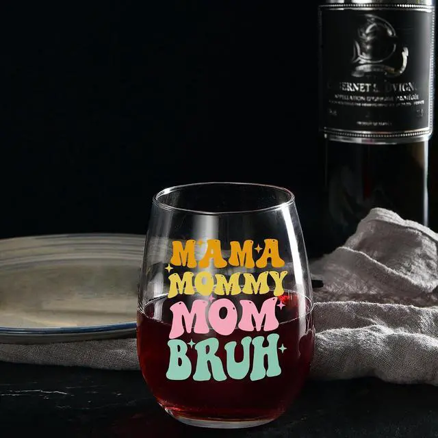 Alt view image 2 of 7 - Gifts for Mom from Daughter,Son,Kids,Mother's Day Gift,Christmas Birthday Present for Mom,Wife, Her, Grandma,Mama Mommy Bruh 15 Oz Wine Glass