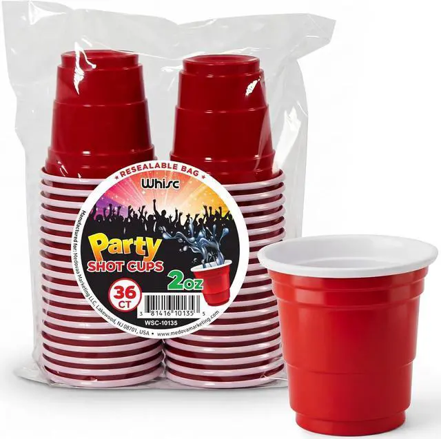 Main image of WHISC Red Disposable Plastic Shot Glasses, 2 oz, 36-Pack, Stackable Cups