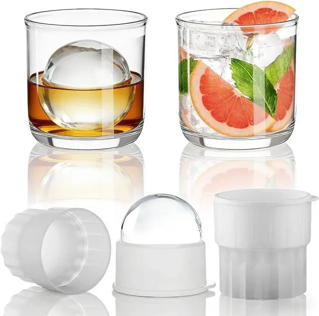 Main image of Berglander Whiskey Glasses Set of 4 (2 Bourbon Glasses, 2 Big Ice Ball Molds) 11.5 oz Reusable PET Clear Plastic Old Fashioned Glasses for Scotch Cocktail Cognac Vodka Liquor Cold Drink, Gifts for Men