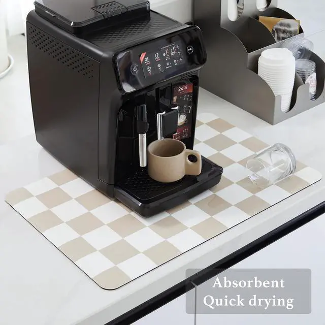 Alt view image 4 of 7 - Ohocut Checkered Dish Drying Mat for Kitchen Counter, Coffee Bar Station Accessories, Retro Cute Aesthetic Modern Absorbent Drainer Mat Kitchen Drying Mat Easy Clean, Beige 12" x 19"