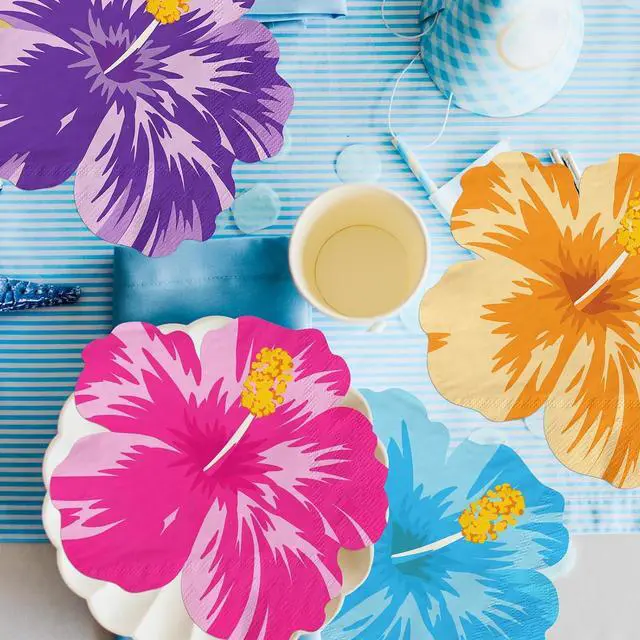 Alt view image 4 of 6 - Tropical Napkins, Hawaiian Tropical Decoration 40pcs Luau Paper Floral Hibiscus Hawaiian Napkins For Summer Luau Party Supplies