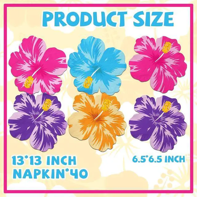 Alt view image 6 of 6 - Tropical Napkins, Hawaiian Tropical Decoration 40pcs Luau Paper Floral Hibiscus Hawaiian Napkins For Summer Luau Party Supplies