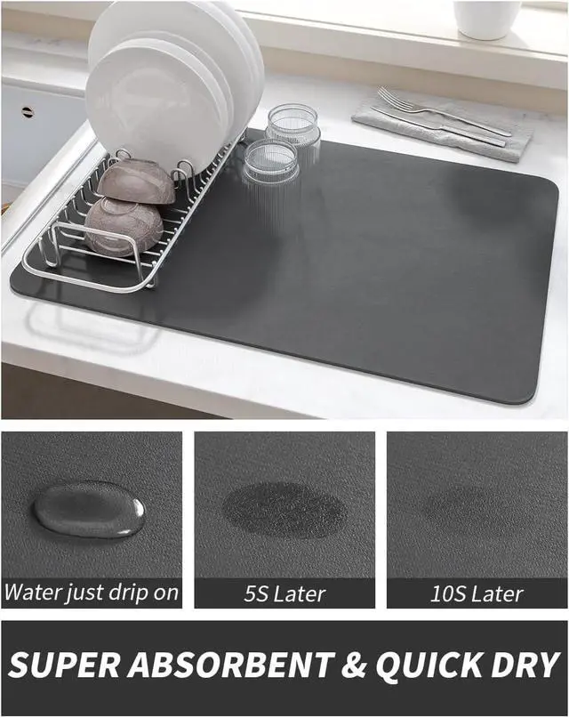 Alt view image 2 of 7 - AMOAMI Coffee Mat Dish Drying Mat for Kitchen Counter-Bar Accessories, Hide Stain, Rubber Backed, Absorbent, Fit Under Coffee Maker, Espresso Machine, Pot, Dish Rack, 12"x19", Dark Grey