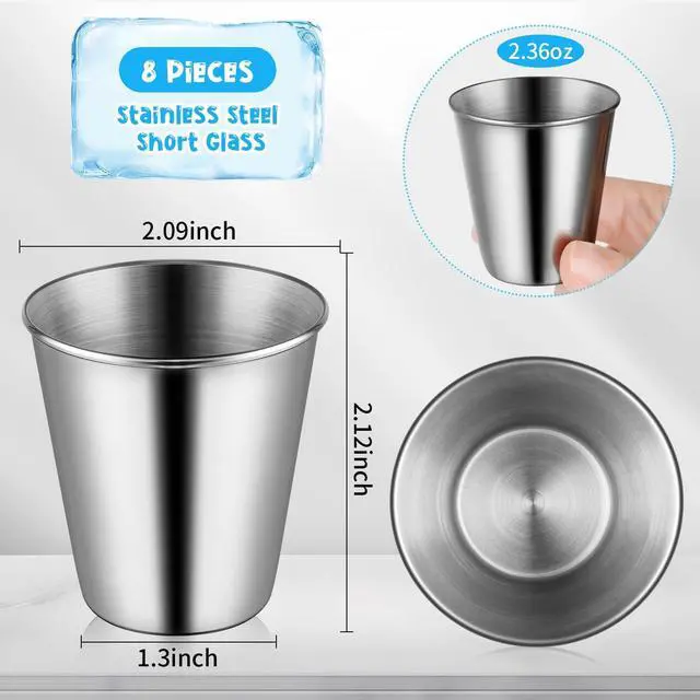 Alt view image 2 of 7 - 8 Pcs Stainless Steel Shot Glasses, 2.36 Ounce Metal Shot Glass, Small Reusable Unbreakable Silver Shot Cups Barware Drinking Vessel Tumbler for Bar Home Restaurant Travel