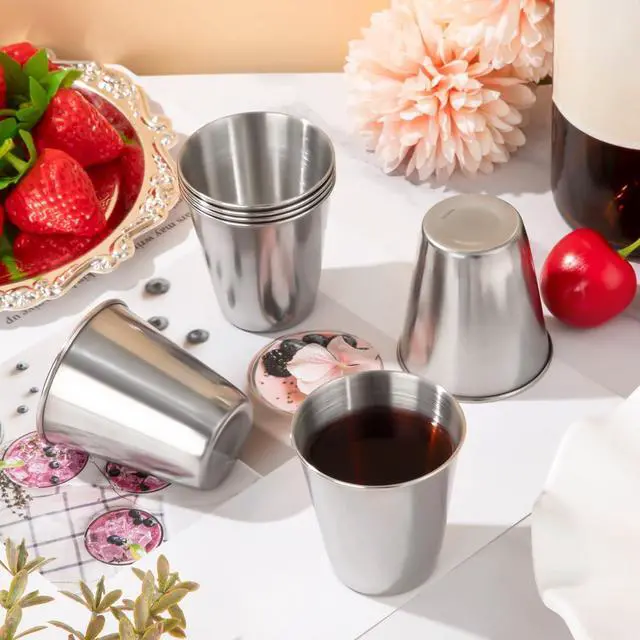 Alt view image 3 of 7 - 8 Pcs Stainless Steel Shot Glasses, 2.36 Ounce Metal Shot Glass, Small Reusable Unbreakable Silver Shot Cups Barware Drinking Vessel Tumbler for Bar Home Restaurant Travel