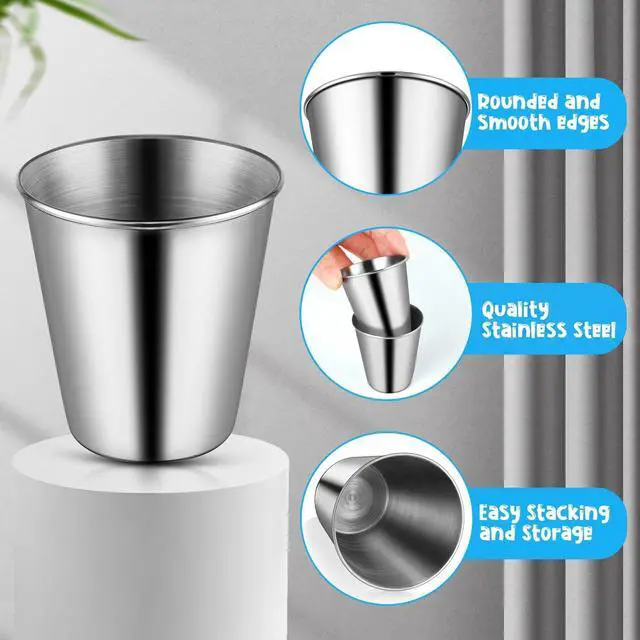 Alt view image 4 of 7 - 8 Pcs Stainless Steel Shot Glasses, 2.36 Ounce Metal Shot Glass, Small Reusable Unbreakable Silver Shot Cups Barware Drinking Vessel Tumbler for Bar Home Restaurant Travel