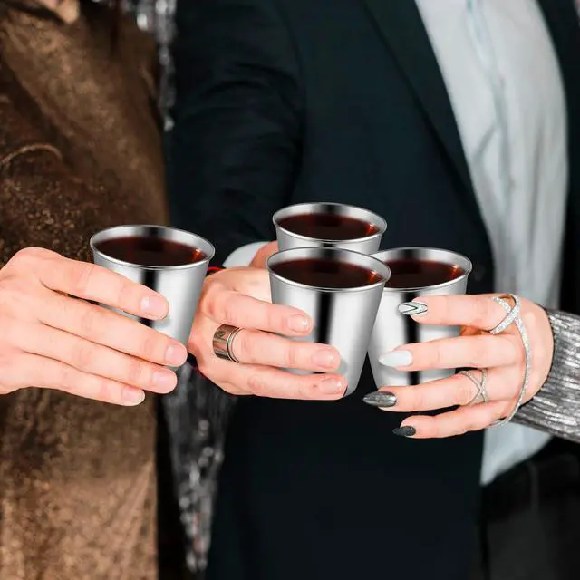Alt view image 5 of 7 - 8 Pcs Stainless Steel Shot Glasses, 2.36 Ounce Metal Shot Glass, Small Reusable Unbreakable Silver Shot Cups Barware Drinking Vessel Tumbler for Bar Home Restaurant Travel