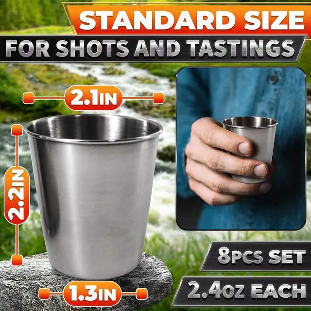 Alt view image 2 of 7 - Reusable Shot Glasses, 8 Pack, 2.37 oz, Stainless Steel, Polished Finish | Shot Glasses Reusable; Unbreakable Stackable Drinkware for Whiskey, Vodka & Tequila; for Home Bar, Camping & Travel