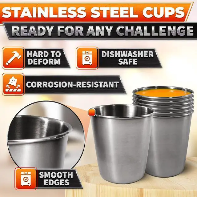 Alt view image 3 of 7 - Reusable Shot Glasses, 8 Pack, 2.37 oz, Stainless Steel, Polished Finish | Shot Glasses Reusable; Unbreakable Stackable Drinkware for Whiskey, Vodka & Tequila; for Home Bar, Camping & Travel