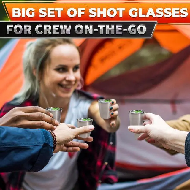 Alt view image 6 of 7 - Reusable Shot Glasses, 8 Pack, 2.37 oz, Stainless Steel, Polished Finish | Shot Glasses Reusable; Unbreakable Stackable Drinkware for Whiskey, Vodka & Tequila; for Home Bar, Camping & Travel