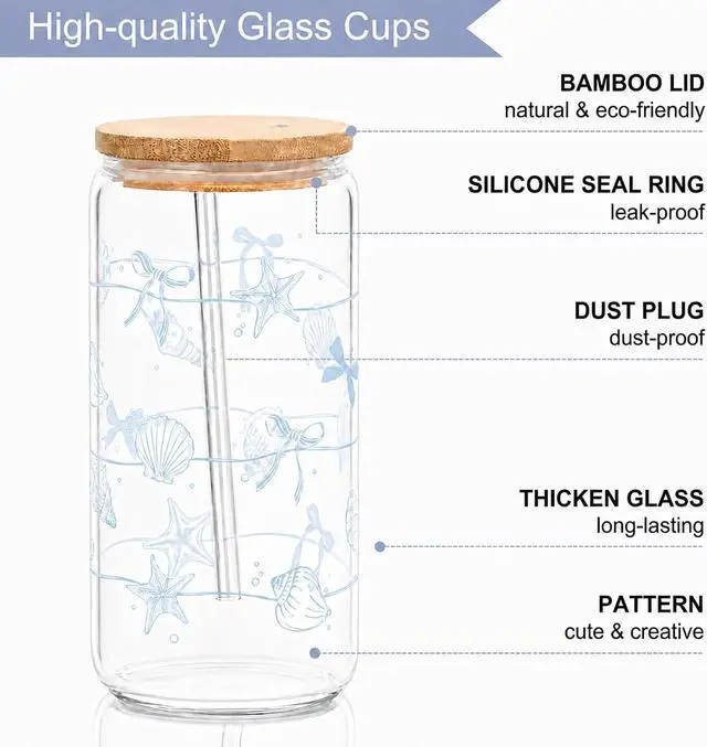 Alt view image 4 of 7 - Beach Gifts for Women, Ocean Sea Glass Cup with Lid and Straw | Coffee Cup Tumbler Summer Beachy Stuff for Women Teen Girls Mom Wife Birthday Thanksgiving Wedding Bridal Shower 16oz