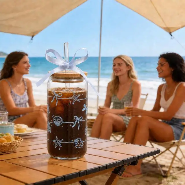 Alt view image 5 of 7 - Beach Gifts for Women, Ocean Sea Glass Cup with Lid and Straw | Coffee Cup Tumbler Summer Beachy Stuff for Women Teen Girls Mom Wife Birthday Thanksgiving Wedding Bridal Shower 16oz