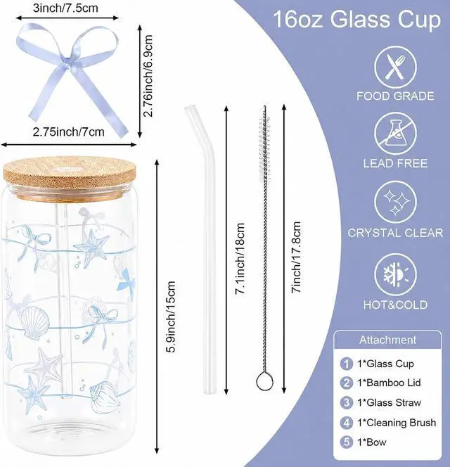 Alt view image 3 of 7 - Beach Gifts for Women, Ocean Sea Glass Cup with Lid and Straw | Coffee Cup Tumbler Summer Beachy Stuff for Women Teen Girls Mom Wife Birthday Thanksgiving Wedding Bridal Shower 16oz