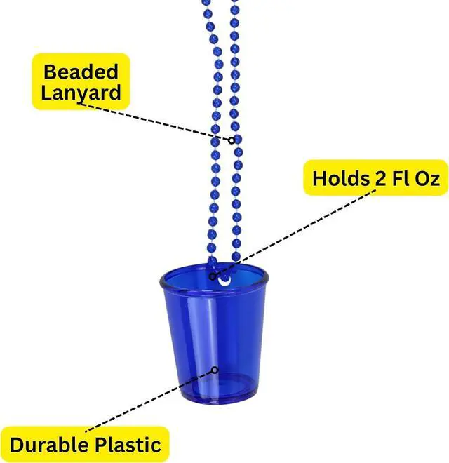Alt view image 3 of 5 - Iconikal Shot Glass on Beaded Necklace, Blue, 12-Pack