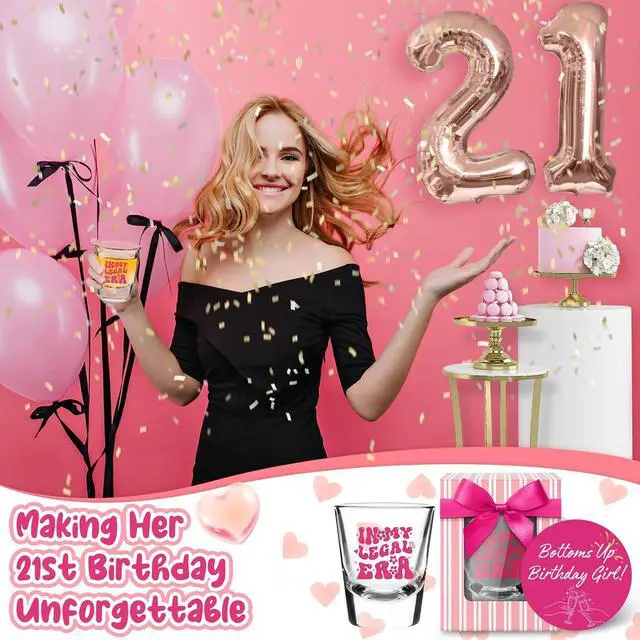 Alt view image 2 of 7 - LOVEVOYAGE 21st Birthday Gift for Her - In My Legal Era 21st Birthday Shot Glass with Gift Box, Pink 2005 Turning 21 Bday Presents & Decorations for Daughter, Sister, Friend