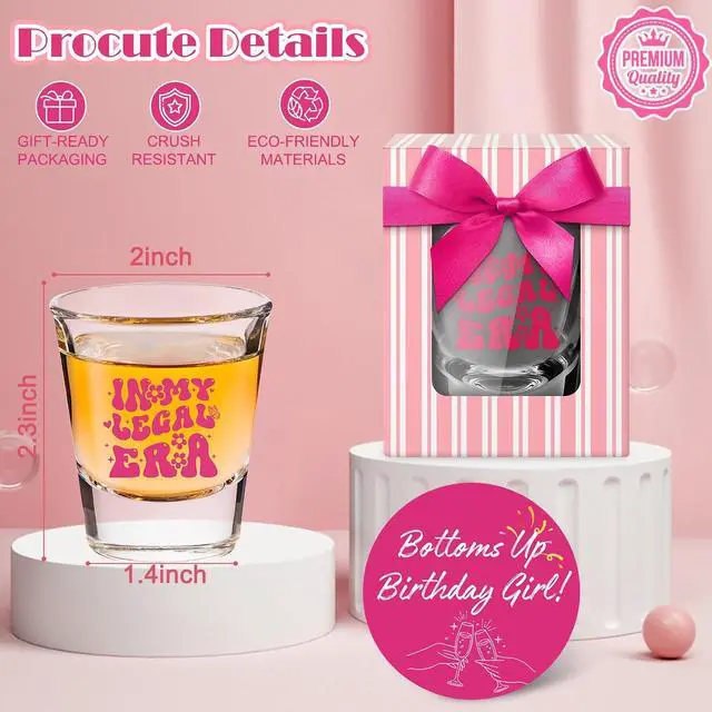 Alt view image 3 of 7 - LOVEVOYAGE 21st Birthday Gift for Her - In My Legal Era 21st Birthday Shot Glass with Gift Box, Pink 2005 Turning 21 Bday Presents & Decorations for Daughter, Sister, Friend