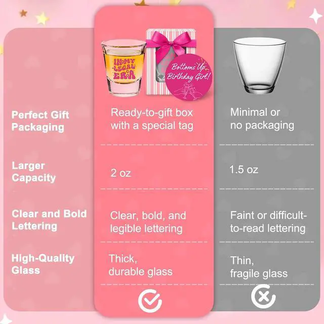 Alt view image 4 of 7 - LOVEVOYAGE 21st Birthday Gift for Her - In My Legal Era 21st Birthday Shot Glass with Gift Box, Pink 2005 Turning 21 Bday Presents & Decorations for Daughter, Sister, Friend