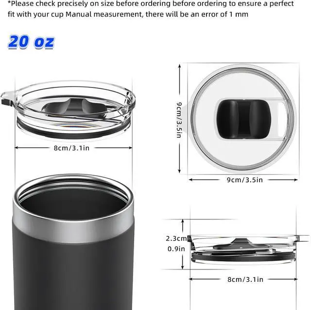 Alt view image 2 of 7 - 2 Pack Replacement Tumbler Lid for YETI 20 oz Tumbler, 10 oz Lowball and 25 oz Straw Mug Replacement Cover with Magnetic Slider Switch (20oz, Black)