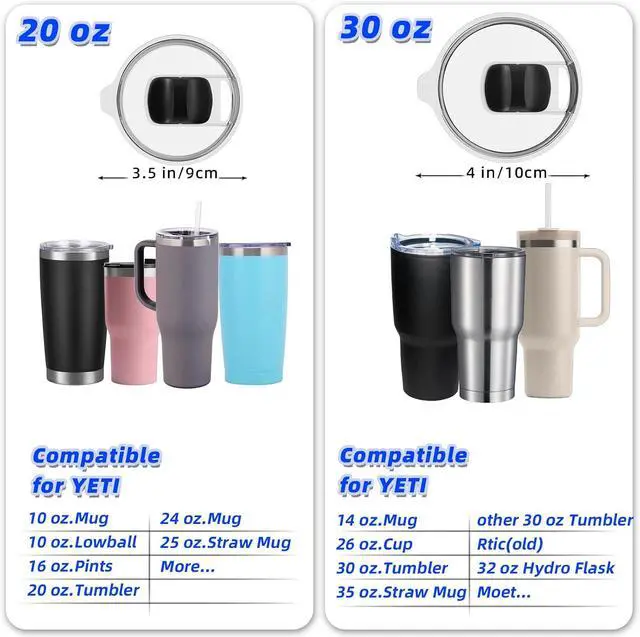Alt view image 3 of 7 - 2 Pack Replacement Tumbler Lid for YETI 20 oz Tumbler, 10 oz Lowball and 25 oz Straw Mug Replacement Cover with Magnetic Slider Switch (20oz, Black)