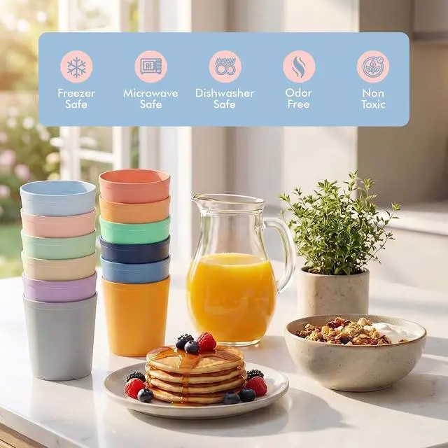 Alt view image 3 of 7 - MASTERCOOK 12 Pcs. Small Reusable Cups 8 oz Unbreakable Drinking Glasses -Toddler Cups for Water, Juice, MilkBPA Free Stackable Tumblers Plastic Cup set for Kitchen, Picnics, Parties- Kid-Friendly