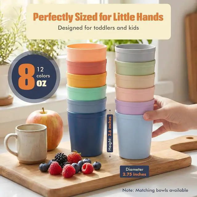 Alt view image 4 of 7 - MASTERCOOK 12 Pcs. Small Reusable Cups 8 oz Unbreakable Drinking Glasses -Toddler Cups for Water, Juice, MilkBPA Free Stackable Tumblers Plastic Cup set for Kitchen, Picnics, Parties- Kid-Friendly