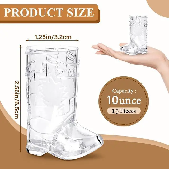 Alt view image 2 of 6 - SAIAOKJ Cowboy Boot Shot Glasses, 15 Pcs 1 Oz Plastic Boot Cups (Clear) | Reusable mini plastic boot shot cups for cowgirl bachelorette parties, western birthdays, game nights and cowboy party favors