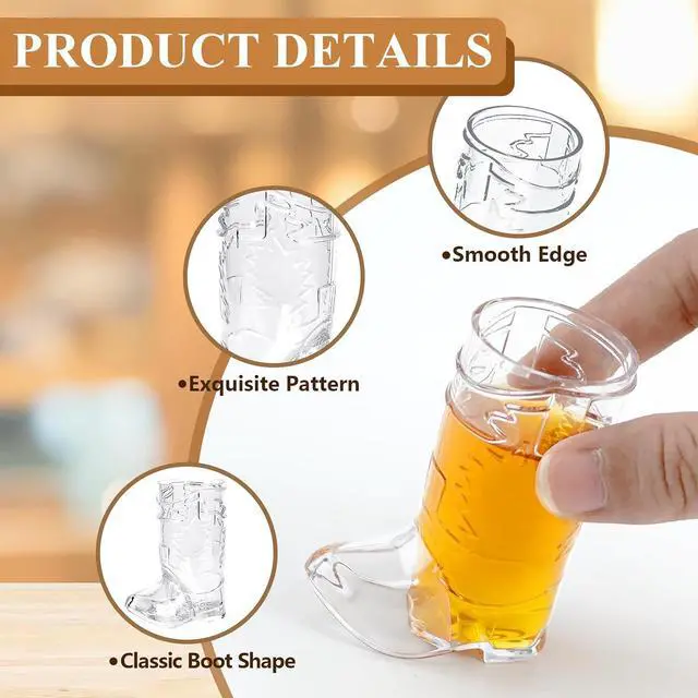 Alt view image 3 of 6 - SAIAOKJ Cowboy Boot Shot Glasses, 15 Pcs 1 Oz Plastic Boot Cups (Clear) | Reusable mini plastic boot shot cups for cowgirl bachelorette parties, western birthdays, game nights and cowboy party favors