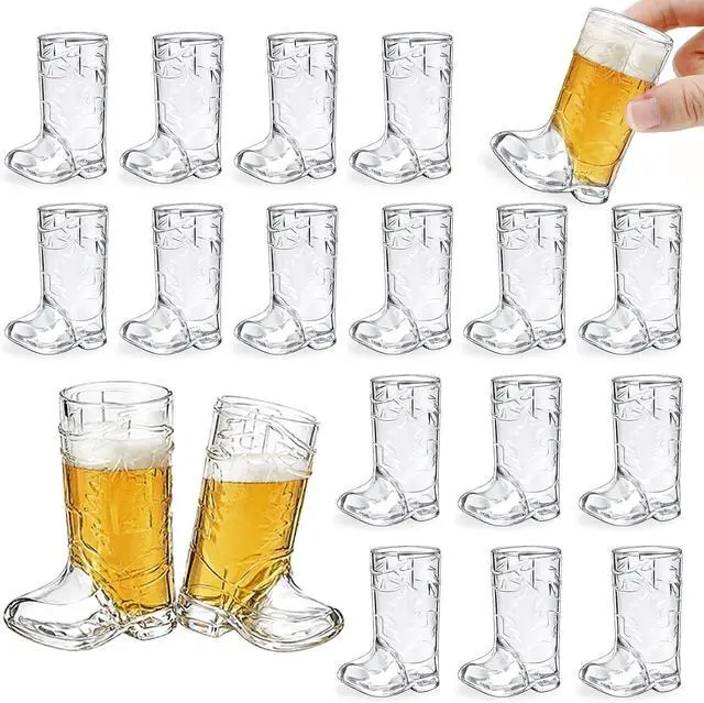 Main image of SHAOQINLIN Cowboy Boot Shot Glasses, 15 PCS 1 oz Mini Plastic Boot Cups | Clear Pattern Beer Boots Mugs Western Cowboy Cowgirl Theme Party Supplies