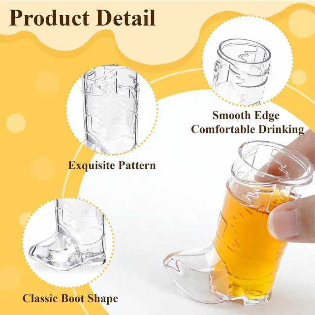 Alt view image 3 of 7 - SHAOQINLIN Cowboy Boot Shot Glasses, 15 PCS 1 oz Mini Plastic Boot Cups | Clear Pattern Beer Boots Mugs Western Cowboy Cowgirl Theme Party Supplies