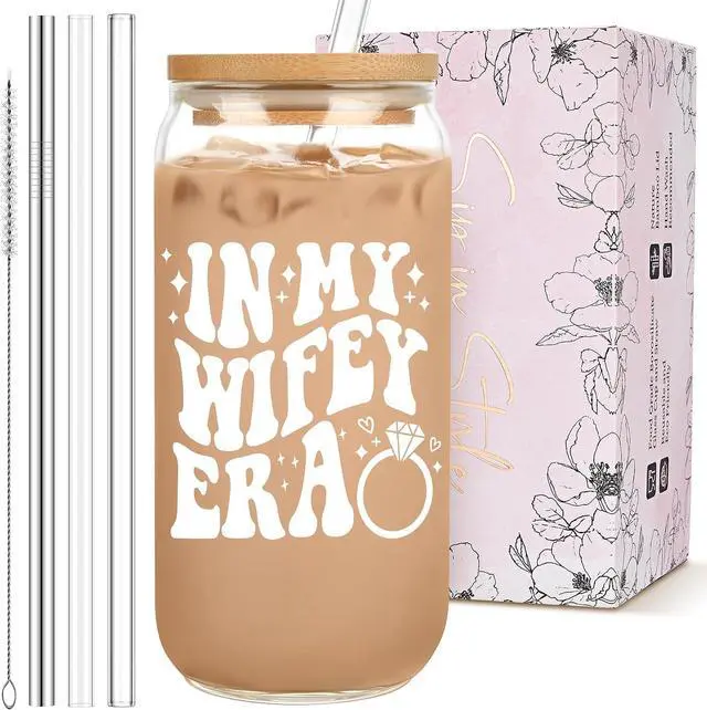 Main image of Bridal Shower Gift - Cute Cool Wedding Day Idea for Bride to Be, Future Mrs, Bachelorette - In My Wifey Era Glass Cup Tumbler