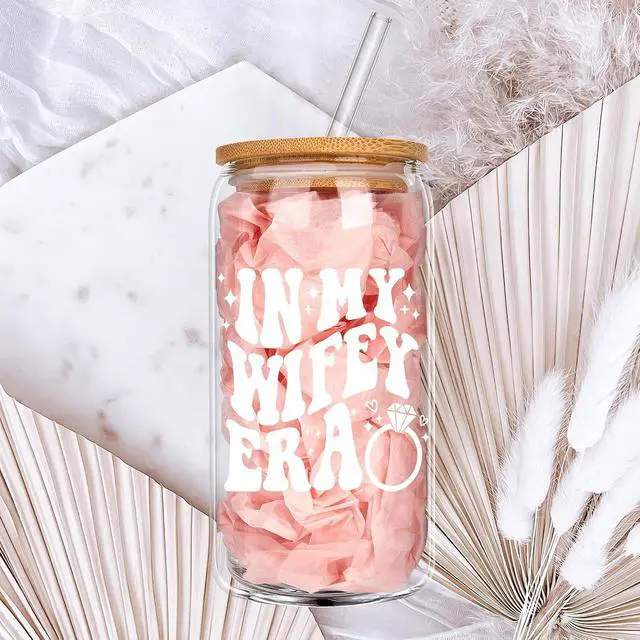Alt view image 4 of 6 - Bridal Shower Gift - Cute Cool Wedding Day Idea for Bride to Be, Future Mrs, Bachelorette - In My Wifey Era Glass Cup Tumbler