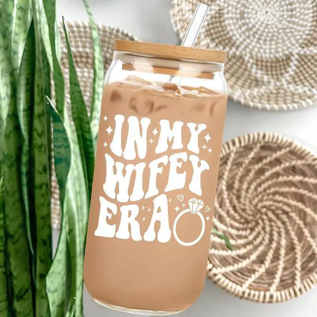 Alt view image 5 of 6 - Bridal Shower Gift - Cute Cool Wedding Day Idea for Bride to Be, Future Mrs, Bachelorette - In My Wifey Era Glass Cup Tumbler