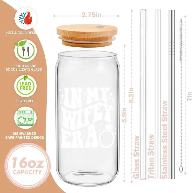 Alt view image 3 of 6 - Bridal Shower Gift - Cute Cool Wedding Day Idea for Bride to Be, Future Mrs, Bachelorette - In My Wifey Era Glass Cup Tumbler
