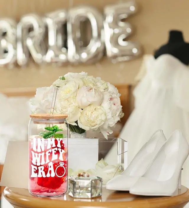 Alt view image 6 of 6 - Bridal Shower Gift - Cute Cool Wedding Day Idea for Bride to Be, Future Mrs, Bachelorette - In My Wifey Era Glass Cup Tumbler