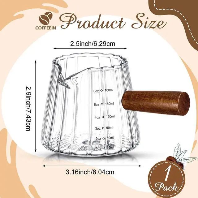 Alt view image 2 of 7 - Jingmore 1 Pcs Espresso Shot Glass with Handle, 6 oz/180 ml Espresso Cup with Single V-shaped Mouth, Measuring Cup for Milk Tea Coffee Bar Accessories (Clear)