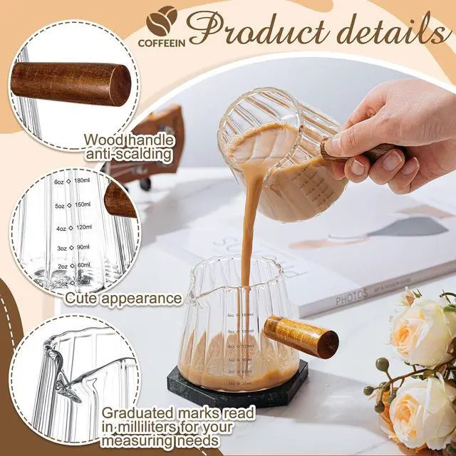 Alt view image 3 of 7 - Jingmore 1 Pcs Espresso Shot Glass with Handle, 6 oz/180 ml Espresso Cup with Single V-shaped Mouth, Measuring Cup for Milk Tea Coffee Bar Accessories (Clear)