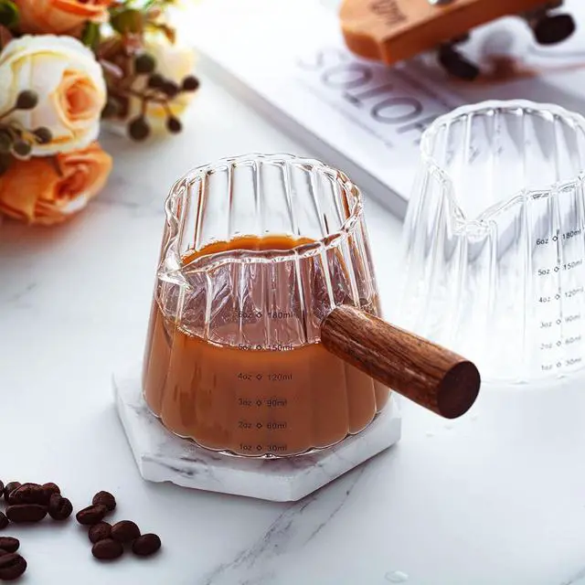 Alt view image 4 of 7 - Jingmore 1 Pcs Espresso Shot Glass with Handle, 6 oz/180 ml Espresso Cup with Single V-shaped Mouth, Measuring Cup for Milk Tea Coffee Bar Accessories (Clear)