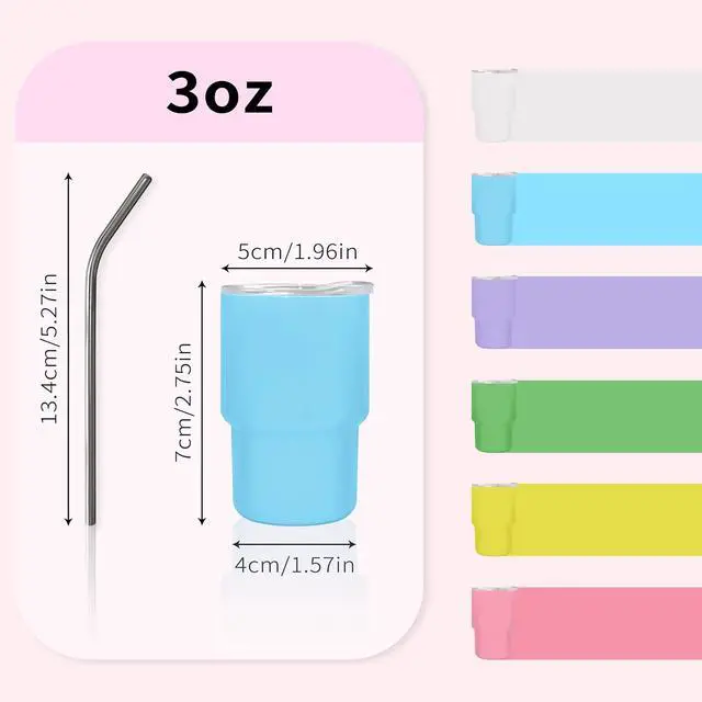 Alt view image 2 of 7 - 3oz Mini Tumbler Shot Glass with Straw and Lid,Sublimation Shot Glasses Tumblers Stainless Steel Double Wall Vacuum Insulated Shot Glass for Party Wedding BarCocktail Coffee