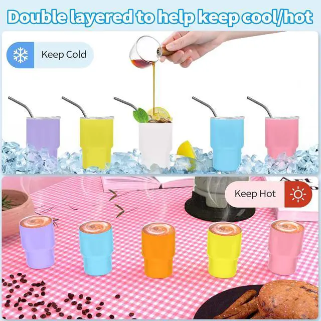 Alt view image 6 of 7 - 3oz Mini Tumbler Shot Glass with Straw and Lid,Sublimation Shot Glasses Tumblers Stainless Steel Double Wall Vacuum Insulated Shot Glass for Party Wedding BarCocktail Coffee