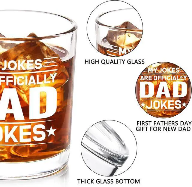 Alt view image 6 of 7 - Futtumy First Fathers Day Gift for New Dad, Dads Jokes Whiskey Glass, Pregnancy Announcement for Husband, New Dad Gifts First Time Fathers Day Christmas Old Fashioned Glasses 10 Oz